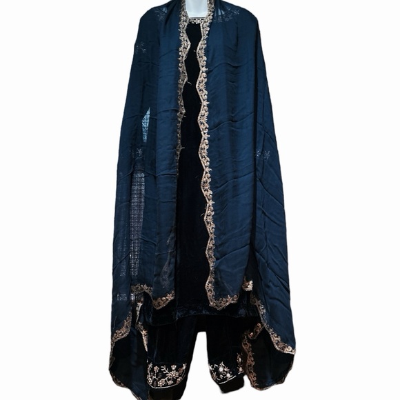 Darakhshan Desire Blue Velvet Embroidered Kurta Set. - Picture 2 of 16